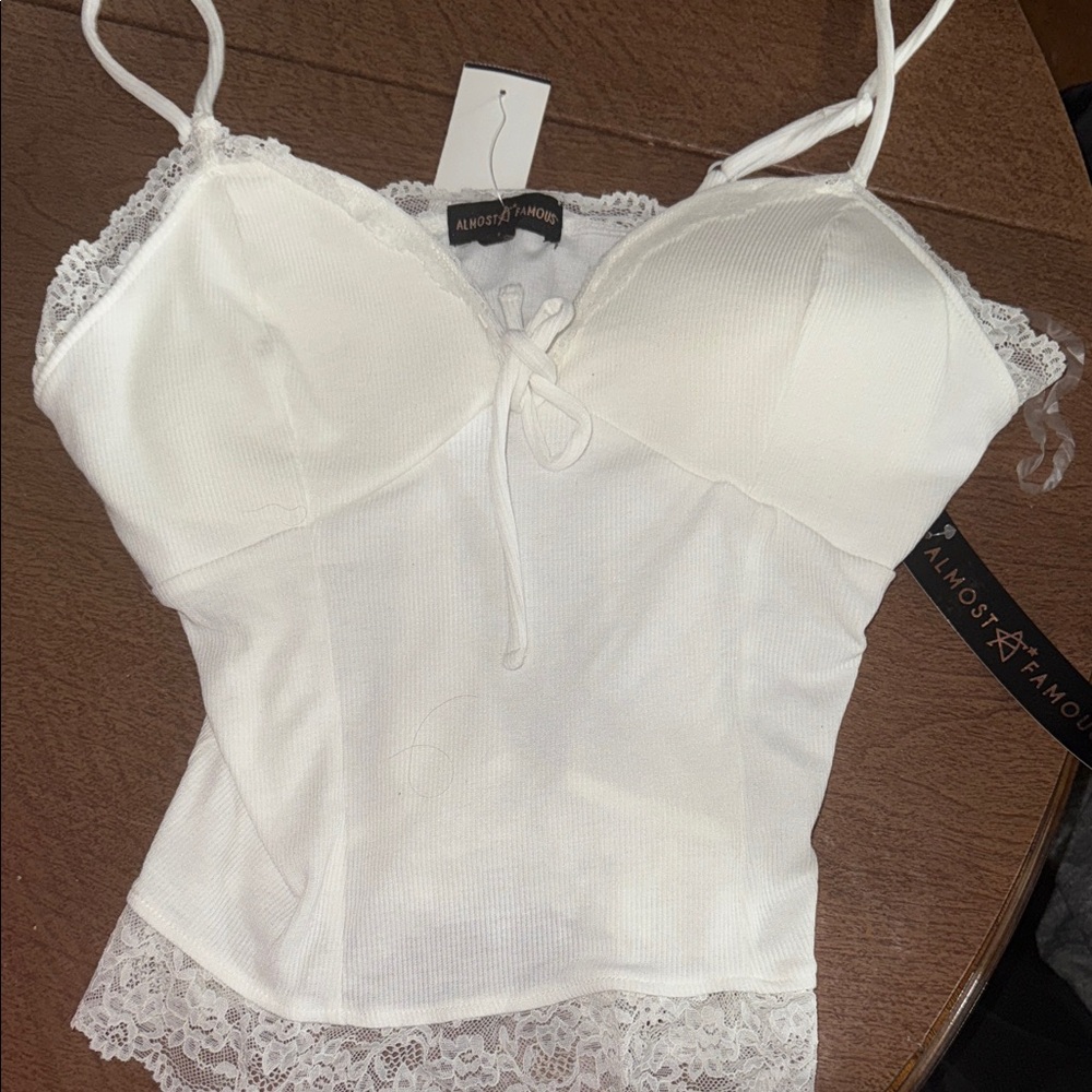 Almost Famous White Lace Trim Women's Top